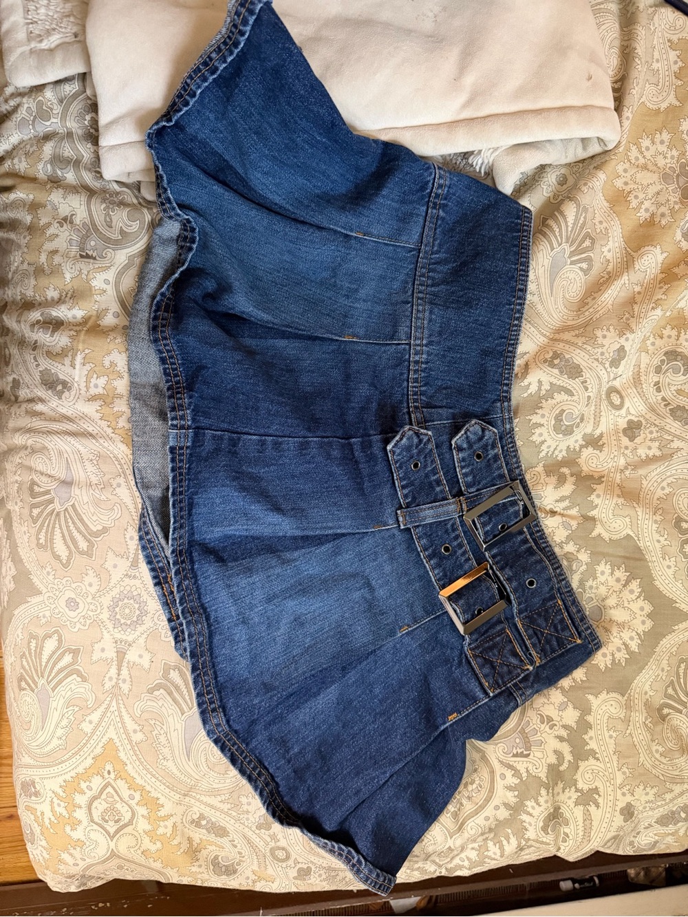 BDG Dark Blue Denim Mini Skirt with Double Buckle Waist